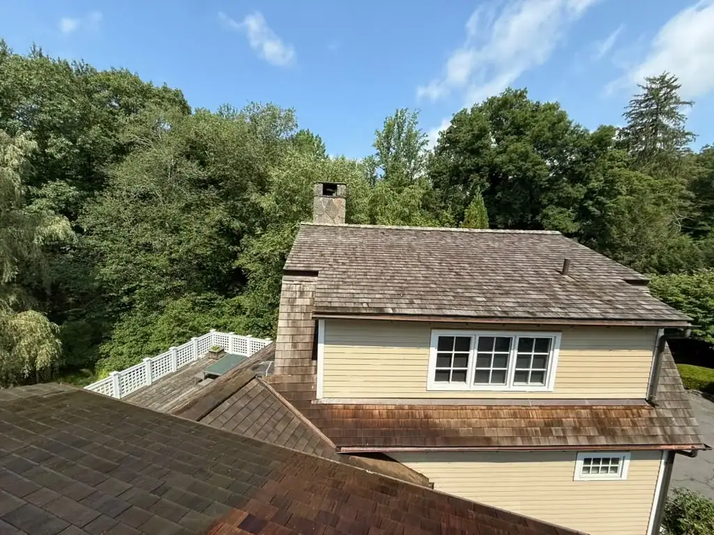 Cedar roof after surface cleaning
