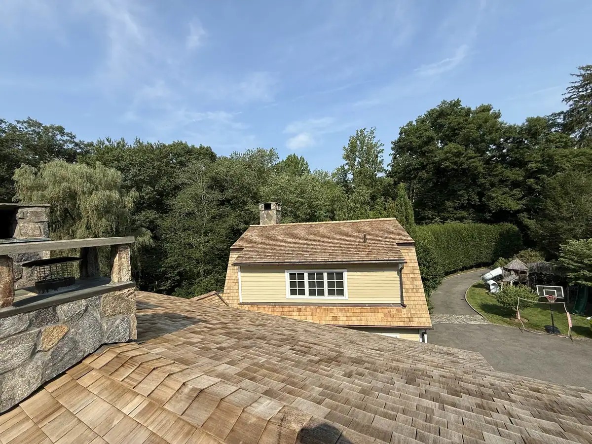 Cedar shake roof ready for final finish