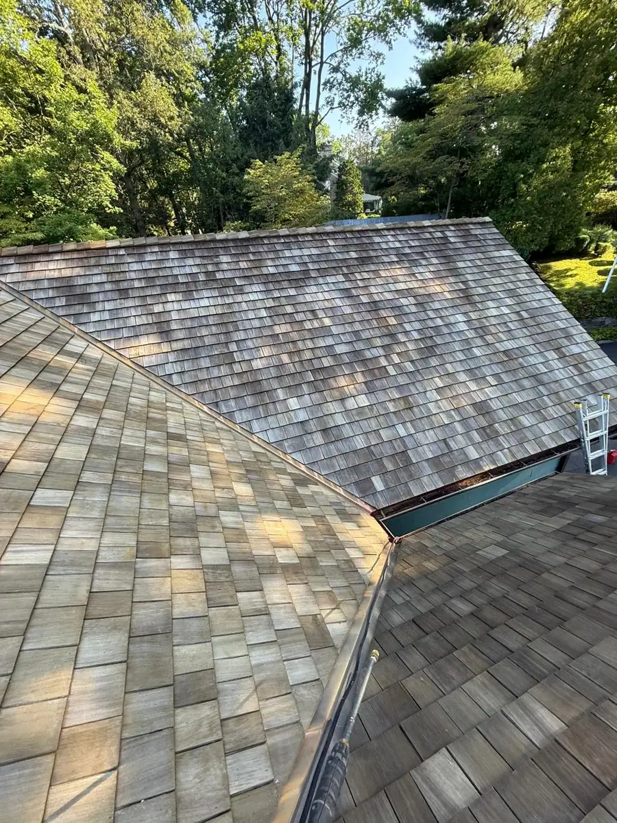Cedar shake roof overview in Greenwich