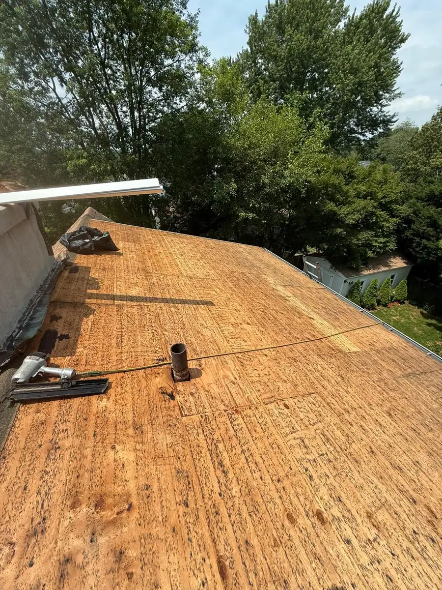 Roof decking exposed after the old roofing materials were removed