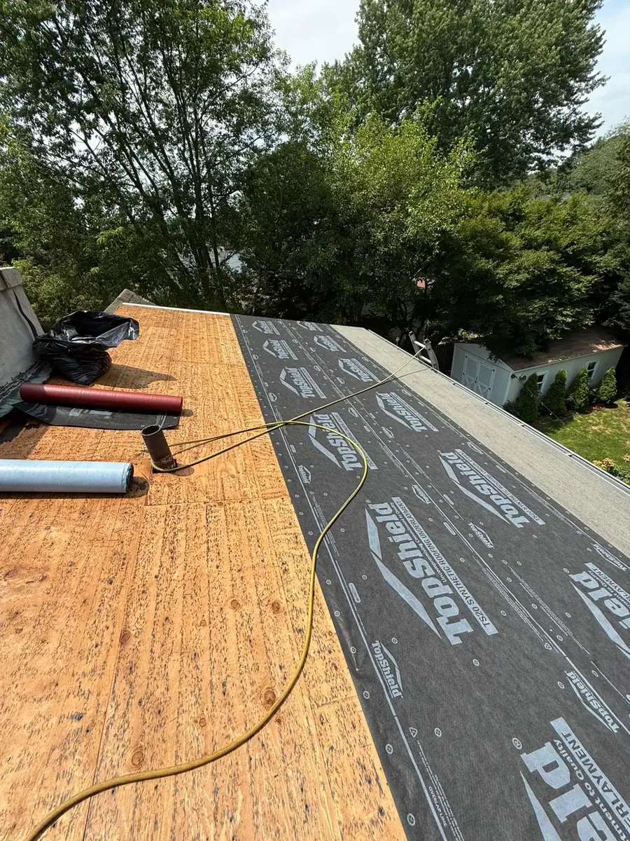 Ice and water shield installed at the roof base